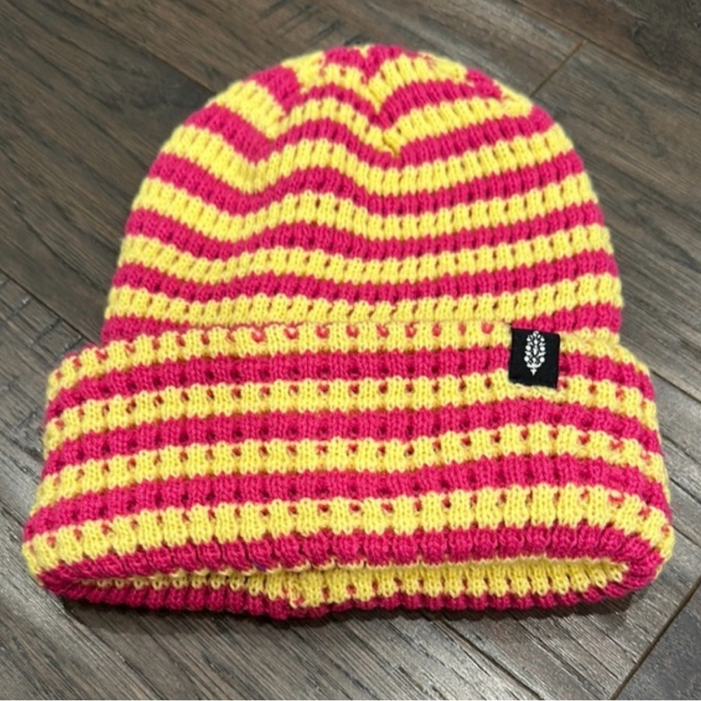 FP Movement by Free People Striped Pink and Yellow Beanie